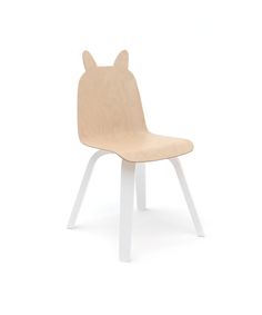 a wooden chair with white legs and a cat shaped seat