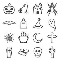 halloween icons are shown in black and white