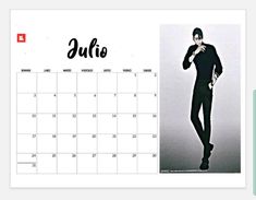 a calendar with an image of a man in black clothes and the words julia on it