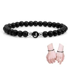 PRICES MAY VARY. ✨【Excellent Material】This initial bracelet is made of black onyx stone with original color and texture. With a total of 26 letters to choose from and with the elastic cord, it is sized for everyone. 🌼【Black Letter Beads】This initial bracelet can be given to mom, dad, grandpa, grandma, sister, brother, friend, wife, husband, coworker, aunt, uncle, etc.Choose the first letter of the person's last name or first name, it is a heartfelt and unique gift. 🪄 【Holiday Gift】 This initia Burr Basket, Initial Bracelets, Bracelets For Boyfriend, Couples Bracelet, Girl Couple, Friend Bracelets, Beads Bracelets, Black Onyx Stone, 26 Letters