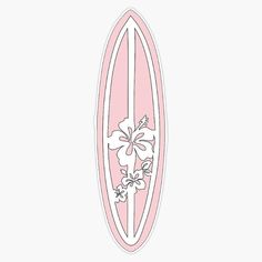 a pink and white surfboard with flowers on it