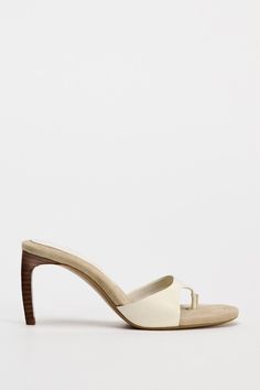 HEELED LEATHER SLIDES - Off White | ZARA United States Blazers Shoes, High Heel Mules, Heel Mules, Cardigan Sweater Jacket, Leather High Heels, Leather Slides, Leather Mules, Shoes Trainers, Trouser Jeans