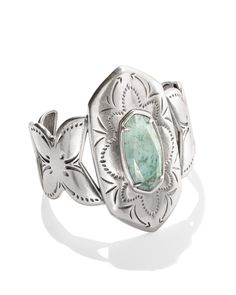 You better hold on to your hat—the Keziah Vintage Silver Cuff Bracelet in Sea Green Chrysocolla is here and ready to make a statement. From its oversized frame and vintage-inspired metal to bold stone center and etched detailing, this charming cuff will make you want to show off. This bracelet is a part of Yellow Rose by Kendra Scott—a brand that celebrates ranch life with Kendra Scott staples alongside select curated jewelry pieces and accessories. Metal Vintage Silver Over Brass Material Sea G Silver Statement Earrings, Bar Jewelry, Silver Necklace Statement, Ranch Life, Zodiac Jewelry, Initial Jewelry, Engraved Jewelry, Multi Strand Necklace, Silver Cuff Bracelet