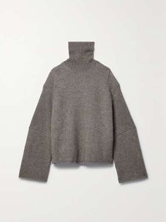 THE ROW Erci oversized alpaca and silk-blend turtleneck sweater | NET-A-PORTER Slip Skirts, Ribbed Turtleneck, Net A Porter, Cashmere Sweaters, Grey Sweater, Turtleneck Sweater, Women Collection, Knit Cardigan, Alpaca