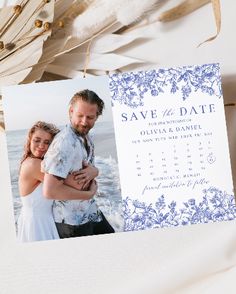 save the date card with an image of a man and woman