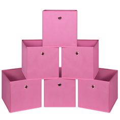 six pink storage bins stacked on top of each other with holes in the middle