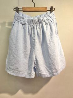 "Women's Organic Linen Cotton Water Color Tone Soft Daily Shorts for Summer Natural Loose fit Banding waist and mid waist Size One size, good for US 4-12 with loose fit Length 41cm / 17\" Waist width 30cm /12\" Inseam 18cm /7\" Fabric and Care Organic Linen 60% Organic Cotton 40% Machine washable and tumble dry Made in S Korea" Summer Bottoms With Pull-on Style And Loosely Fitted Hips, Baggy Bottoms With Elastic Waistband For Vacation, Relaxed Fit Bottoms For Spring Leisure, Relaxed Fit Bottoms For Leisure In Spring, High-waist Leisure Bottoms With Elastic Waistband, Non-stretch Leisure Bottoms For Summer, Baggy Bottoms For Leisure In Summer, Summer Baggy Bottoms For Leisure, Baggy Summer Bottoms For Leisure