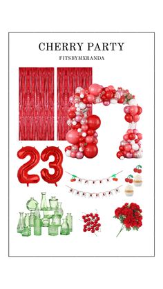 a poster with balloons and decorations for a party