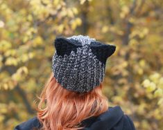 Winter dark gray hat with black cat ears Adult unisex crochet | Etsy Winter Crochet Hat With Cat Ears, Cute Black Crochet Hat For Winter, Black Cat Ears Hat With Cat Design, Black Hat With Cat Ears And Cat Design, Black Cat Design Hat With Cat Ears, Winter Novelty Cat Ears Hat, Novelty Cat Ears Winter Hat, Black Cat Ears, Wolf White