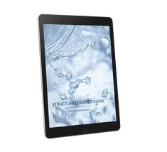 an ipad with the text structured water guide displayed on it's front cover and side panel