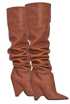 NATALIA - SLOUCHY OTK BOOTS Brown Knee-high Wedge Boots For Fall, Chic Brown Wedge Boots For Fall, Shoe Chart, Platform Heels Boots, Otk Boots, Thigh High Boots Heels, Animal Print Shoes, Pointed Heels, Saddle Leather