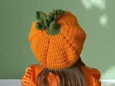 Crochet Pumpkin Hat Pattern.  Work in continuous rounds using a stitch marker. It's a very easy pattern, perfect for beginners. The pattern provided in two sizes: child and adult, however is easy to tweak and adjust to any size.  Materials Yarn Women's Institute Premium Acrylic - Orange 1 ball, Sage Green 1 ball. You will only need a bit of Green and half of the orange ball.  Feel free to use the yarn and matching crochet hook of your choice to make the hat. The result will be bigger or smaller keeping the same proportion. 4 mm crochet hook, Stitch marker or piece of yarn, Tapestry needle, Scissors. This is a great pattern to give a  try. It's not difficult to crochet and doesn't take too long. If you have any problems understanding the pattern please feel free to contact me I am always ha Pumpkin Hat Crochet, Pumpkin Hat Pattern, Crochet Pumpkin Hat, Matching Crochet, 8th Grade Formal, Unique Tools, Dishcloth Crochet Pattern, Hat Crochet Pattern, Pumpkin Hat