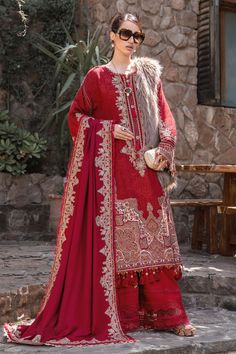 Maroon Embroidered Pakistani Salwar Kameez with Dupatta Salwar Suit Pakistani Velvet Dresses, Linen Shawl, Readymade Saree, Pakistani Salwar Kameez, Maria B, Pakistani Designers, Pakistani Outfits, Fabric Stores Online, Sewing Dresses