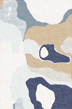 an abstract rug with blue, beige and white colors