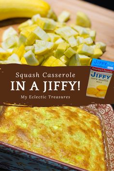 squash casserole in a jiffy recipe on a cutting board