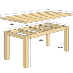 a table with measurements for the top and bottom section, including an extension to one end