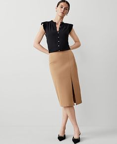 Our easy-yet-stylish pencil skirt steps out with a sleek front slit. Elasticized waist. On-seam front slit.,Hit:Hits below the knee,Imported:Imported,Fit:Hits below the knee,Length:29 1/2" long,Fabrication:66% Rayon, 30% Nylon, 4% Spandex,Garment Care:Machine Washable Ponte Pull-On Slit Pencil Skirt by Ann Taylor Size regular - Large Perfect Camel Women's Pencil, Skirts, 66%, Rayon, 30%, Nylon, 4%, Spandex, Machine, Washable Petite Skirt, Pencil Skirts, Midi Skirt Pencil, Fashion 2024, Long Skirt, Fall Fashion, Effortless Style, The Knee, Ann Taylor