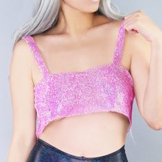 Be The Talk Of The Town When Partying In This Hollywood Hit Rhinestone Top From Hot And Delicious. This Stunning Rave Festival Tops Features A Full-On Of Pink Rhinestone Detailed Metal Mesh Top With An Adjustable Lobster Clasp Chained Strap In The Back. #Envyme "Hollywood Hit Rhinestone Top 50% Aluminum, 50% Glass All Over Rhinestone Detail Back Clasp Closure Cropped Length Unlined Pink" Elegant Rhinestone Crop Top For Summer, Glamorous Evening Crop Top With Rhinestones, Evening Rhinestone Crop Top For Summer, Summer Evening Crop Top With Rhinestones, Rhinestone Crop Top For Evening Party Season, Glamorous Rhinestones Crop Top For Party Season, Pink Party Crop Top, Glamorous Bedazzled Party Tops, Fitted Bedazzled Tops For Party