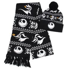 PRICES MAY VARY. OFFICIALLY LICENSED NBC SET - Bioworld specializes in high-quality, officially licensed pop culture apparel and accessories. Featuring everything from classic cartoon characters to video games, to superheroes, and all the newest, most popular movie, toy, and television characters in between. HIGH-QUALITY INTERWOVEN DESIGN - This Nightmare Before Christmas scarf and beanie set features a fun Jack and Zero interwoven design. The beanie has a pom top with a Jack Skellington embroid Jack And Zero, Jack Skellington And Zero, Nightmare Before Christmas Merchandise, Jack Skellington Faces, The Nightmare Before Christmas Jack, Beanie Scarf, Holiday Scarves, Christmas Beanie, Christmas Jack Skellington