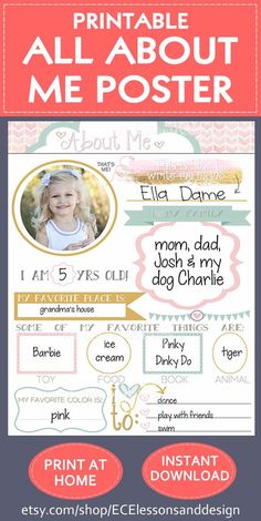 the printable all about me poster is shown