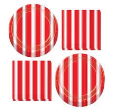 four red and white striped plates on a white background