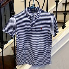 Boys Ralph Lauren Polo. Blue And White Striped. Looks Brand New. Youth Medium (10-12). Summer Preppy Ralph Lauren Tops, Ralph Lauren Preppy Summer Tops, Navy Preppy Top For Summer, Ralph Lauren White Preppy Tops, White Preppy Ralph Lauren Tops, Ralph Lauren Light Blue Casual Tops, Ralph Lauren Preppy Short Sleeve Top, Casual Light Blue Ralph Lauren Tops, Casual Ralph Lauren Light Blue Tops