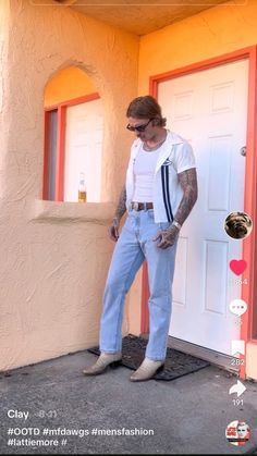 70s Cowboy Fashion, Western Cowboy Outfit For Men, Modern Cowboy Outfit For Men, Western Outfits Mens, Cowboy Streetwear, Mens Cowboy Boots Outfit, California Cowboy