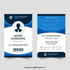 a blue and white business id card