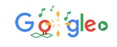 the google logo is shown with music notes