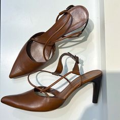 Pointed Toe Cross Top Strap 3” Heel Gorgeous Mocha Brown Size Italian 38/Us 7.5-8 Bought In Store That Had Concrete Floors Brand New In Box Circa 90’s Brown Ankle Strap Kitten Heels For Formal Occasions, Shoes Costume, Cross Top, Costume National, Mocha Brown, Concrete Floors, Mocha, Shoes Women Heels, Shoes Heels