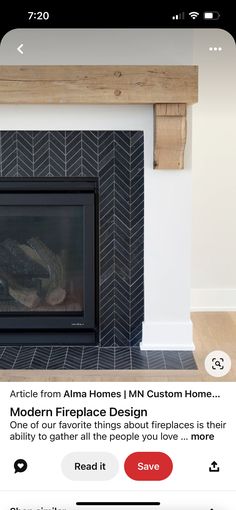 an image of a fireplace with the words modern fireplace design displayed on it's screen