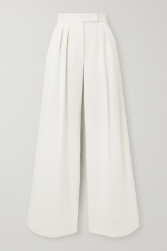 Carefully positioned pleats enhance the wide-leg shape of Max Mara's 'Zinnia' pants, along with pressed creases. They've been tailored in Italy from thick jersey and have a high-rise waistband - tuck your blouse, shirt or tank in to balance proportions. Jean Trench Coat, White Jersey, Office Style, Blouse Shirt, White Pants, Office Fashion, Clothes Collection, Style Elegant, Max Mara