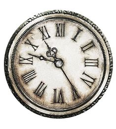 an old clock with roman numerals is shown in black and white, on a white background