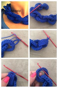 four pictures show how to crochet an ornament