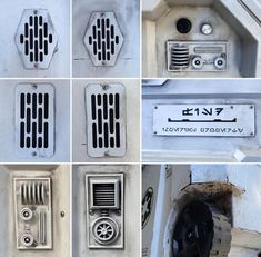 several pictures of different vents in the side of a building