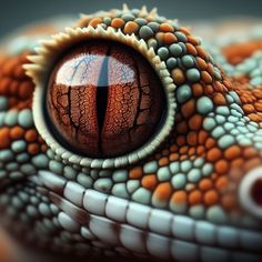 the eye of a reptiled lizard with orange and white stripes