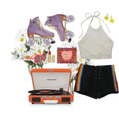 Disco... by livybobs on Polyvore featuring moda, RetrÃ², Name It, Revlon, Moxi and Crosley Rollerblading Outfit, Y2k Roller Skates, Euphoria Roller Skating, Indie Roller Skate, Skate Clothes, Skate Fashion, Skate Outfit, Stranger Things Outfit