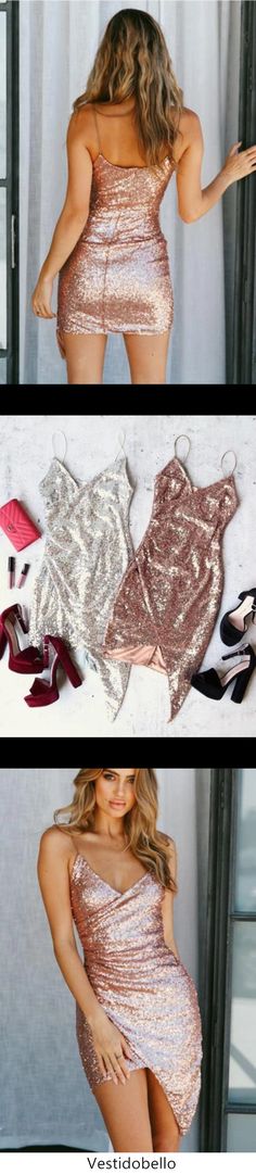 Sexy V Neck Spaghetti Straps Sequins Mini Party Homecoming Dresses Sequin Spaghetti Strap Mini Dress For Prom, Prom Mini Dress With Sequins And Spaghetti Straps, Spaghetti Strap Mini Dress With Sequins For Party, Sequin Mini Dress With Spaghetti Straps For Prom, Sequin Mini Dress With Spaghetti Straps For Party Season, Party Season Mini Dress With Sequins And Spaghetti Straps, Holiday Party Sequin Dress With Spaghetti Straps, Sequin Cocktail Dress With Spaghetti Straps For Party Season, Summer Party Sequin Dress With Spaghetti Straps