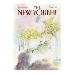 the new yorker magazine cover shows a man standing on top of a hill near a waterfall