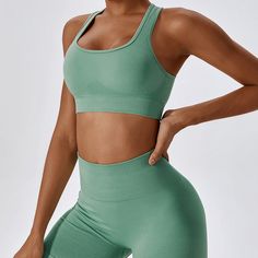 Neckline: Plunge neckline Chest pad: Yes Support: Medium support Type: Racer back design with cut out Pattern Type: Plain Solid Color Compression Sports Bra In Seamless Fabric, High Stretch Seamless Solid Yoga Pants, Solid High Stretch Seamless Yoga Pants, Solid Color High Stretch Seamless Yoga Pants, High Stretch Solid Color Seamless Yoga Pants, Solid Color Medium Support Yoga Pants, Green High Stretch Seamless Sports Bra, Green Seamless High Stretch Sports Bra, High Stretch Green Seamless Sports Bra