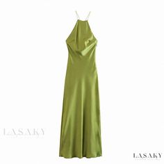 Lasaky - Stylish Low-Cut Sleeveless Satin Slip Dress Satin Dress Casual, Satin Backless Dress, Silk Summer Dress, Solid Maxi Dress, Satin Camisole, Satin Dress Long, Camisole Dress, Mini Robes, Backless Maxi Dresses