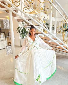 Modern Habesha Kemis Handwoven Habesha Dress Ethiopian Traditional Dress Simple Habesha Libs Eritrean Dress ሀበሻ ቀሚስ ሀበሻ ልብስ White Anarkali Cotton Maxi Dress, Green Cotton Dress For Eid, White Cotton Dress For Eid, Green Cotton Dress With Chikankari Embroidery, Green Cotton Chikankari Embroidered Dress, Festive White Cotton Maxi Dress, Long Sleeve Cotton Dress For Eid, Cotton V-neck Dress With Chikankari Embroidery, Cotton Maxi Dress With Long Sleeves For Eid