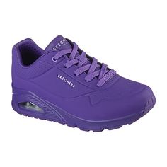 Trendy Synthetic Sneakers With Air Max Cushioning, Purple Sneakers With Arch Support And Round Toe, Trendy Purple Synthetic Sneakers, Purple Low-top Sneakers With Gel Cushioning, Purple Synthetic Sneakers With Laces, Sporty Purple Lace-up Running Shoes, Purple Lace-up Running Shoes For Jogging, Bold Low-top Synthetic Sneakers, Purple Breathable High-top Running Shoes