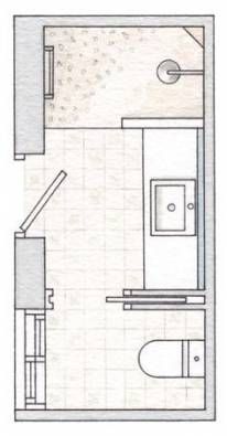 a drawing of a bathroom with toilet, sink and bathtub in it's floor plan