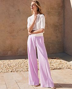 Our pleated wide leg pant is a modern must-have, with a perfect drape and high waist that endlessly flatters. Front zip with double hook-and-bar closure. Belt loops. Front pleats. Front off-seam pockets. Back besom pockets.,Leg Shape:Leg Shape: Wide Leg – a modern must-have with a statement leg and flattering high waist,Rise:High rise: sits 1/2" to 1" below natural waist,Imported:Imported,Fit:Fit: Relaxed & easy,Length:Full length: 31" inseam with 26" leg opening,Fabrication:55% Linen, 43% Viscose, 2% Spandex,Garment Care:Machine Washable The Single Pleated Wide Leg Pant in Linen Blend by Ann Taylor Size regular - 6 Crisp Lilac Women's Linen, Blend, Regular, Wide, Leg, Pants, 55%, Linen, 43%, Viscose, 2%, Spandex, Machine, Washable Versatile Summer Formal Wide Leg Pants, Versatile Summer Wide Leg Pants For Formal Occasions, Modern Wide Leg Pants For Summer Formal Occasions, Modern Wide Leg Pants For Summer Formal Events, Modern Formal Wide Leg Pants For Summer, Elegant Pleated Wide Leg Pants For Summer, Modern High-waisted Wide Leg Pants For Spring, Modern Wide Leg Pants For Spring Formal, Chic Pleated Wide Leg Pants For Spring