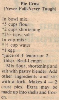 an old recipe for pie crust