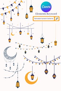 Canva Elements Ramadan Kareem Lanternes canva Eid Elements, Diy Doll Suitcase, Canva Free Elements, Ramadan Poster, Eid Card Designs, Creative Birthday Cards