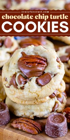 These Turtle Cookies are my absolute favorite way to doctor my chocolate chip cookie recipe! You just add a Rolo and a pecan and you have cookies inspired by Turtle Candy – the perfect easy recipe! Impressive Christmas Dessert, Turtle Candy, Turtle Recipe, Easy To Make Cookies, The Best Chocolate Chip Cookies, Crazy For Crust, The Best Cookies, Turtle Cookies, Best Christmas Cookie Recipe