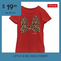 Minnie Mouse's bow is styled in a trendy leopard print at the front of this little and big girl's graphic t-shirt from Disney Collection. Cut for a regular-fit, it's made from soft cotton-knit with a crew neckline and short sleeves.Character: Minnie MouseClosure Type: Pullover HeadFit: Regular FitNeckline: Crew NeckSleeve Length: Short SleeveFiber Content: 100% CottonFabric Description: KnitCare: Tumble Dry, Machine WashCountry of Origin: Imported Leopard Print Bow, Minnie Mouse Bow, Girls Disney, Tops Graphic, Mickey Mouse And Friends, Girls T Shirt, Girls Tees, Disney Girls, Mickey And Friends