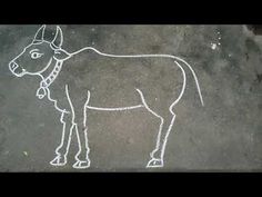 a chalk drawing of a cow on the sidewalk